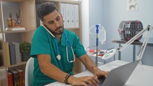 vet at computer